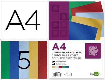 Cartulina Liderpapel A4 235 G/M2 Metalizada 5 Colores Surtidos Paquete de 50