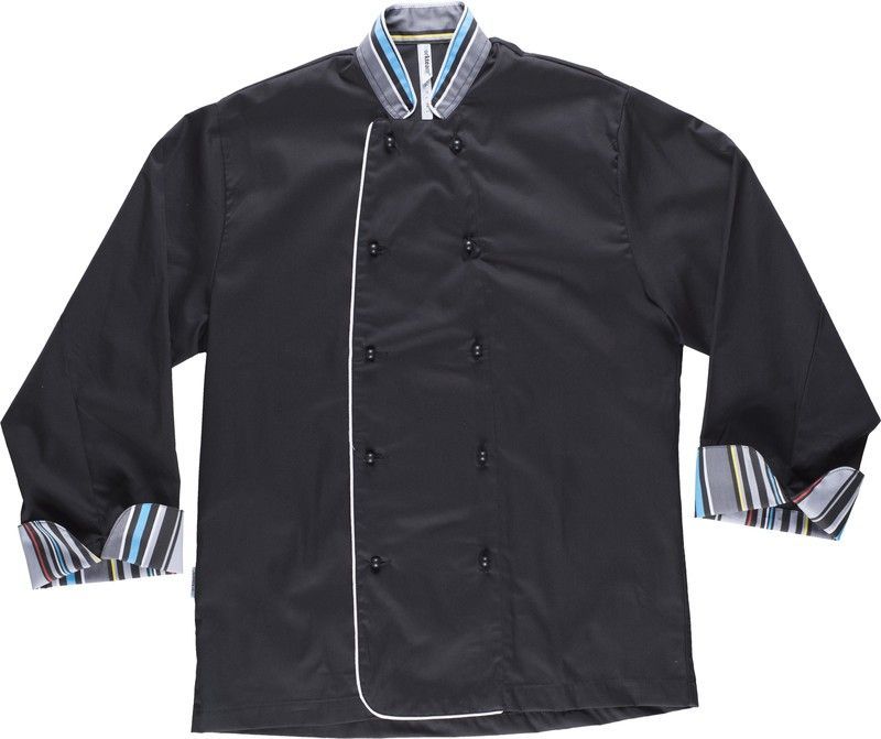 Casaca cocinero con botones de seguridad estampado rayas Negro