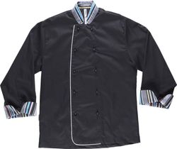 Casaca cocinero con botones de seguridad estampado rayas Negro