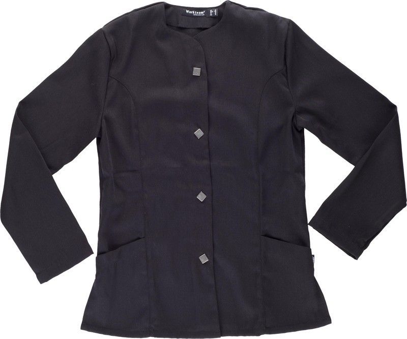 Casaca  manga larga, cierre central corchetes Negro