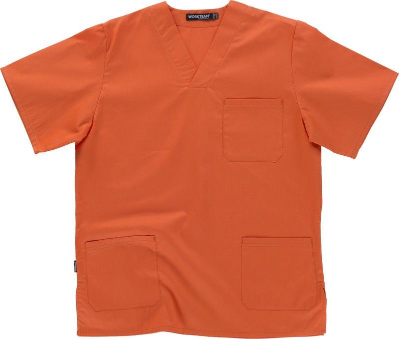 Casaca sanitario cuello de pico manga corta Naranja