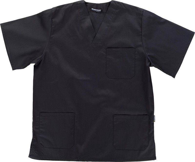 Casaca sanitario cuello de pico manga corta Negro