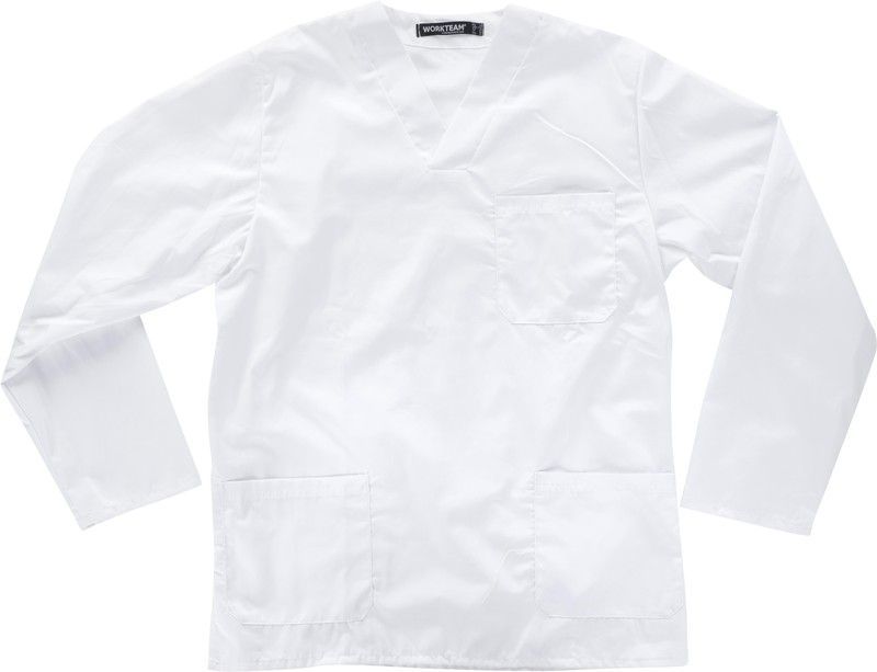 Casaca sanitario cuello de pico manga larga Blanco