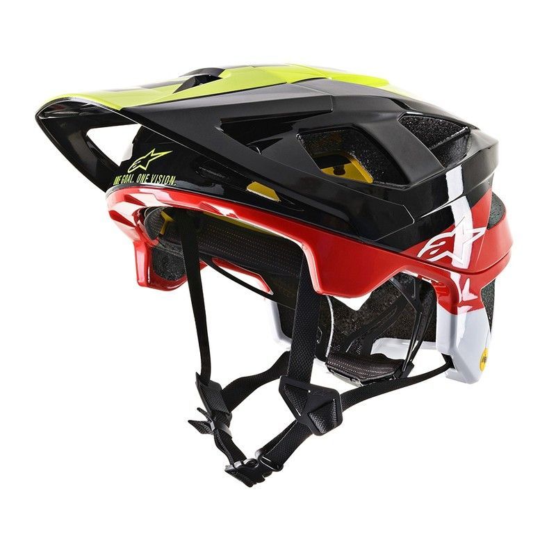 🪖🔥 Casco Alpinestars Vector Tech Pilot – Protección Avanzada para MTB y Trail | Negro / Amarillo Flúor / Rojo 🚵‍♂️