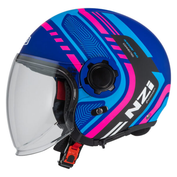 Casco Semijet NZI Ringway 2 Duo Connected Blue&Pink & Blue Matt