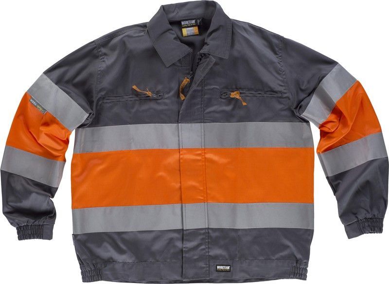 Cazadora con 2 cintas de Alta Visibilidad  Gris / Naranja