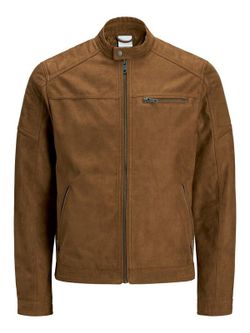 Cazadora motera con cremallera Jack & Jones Cognac