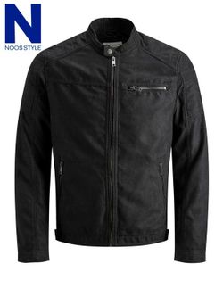 Cazadora motera con cremallera Jack & Jones Jet Black