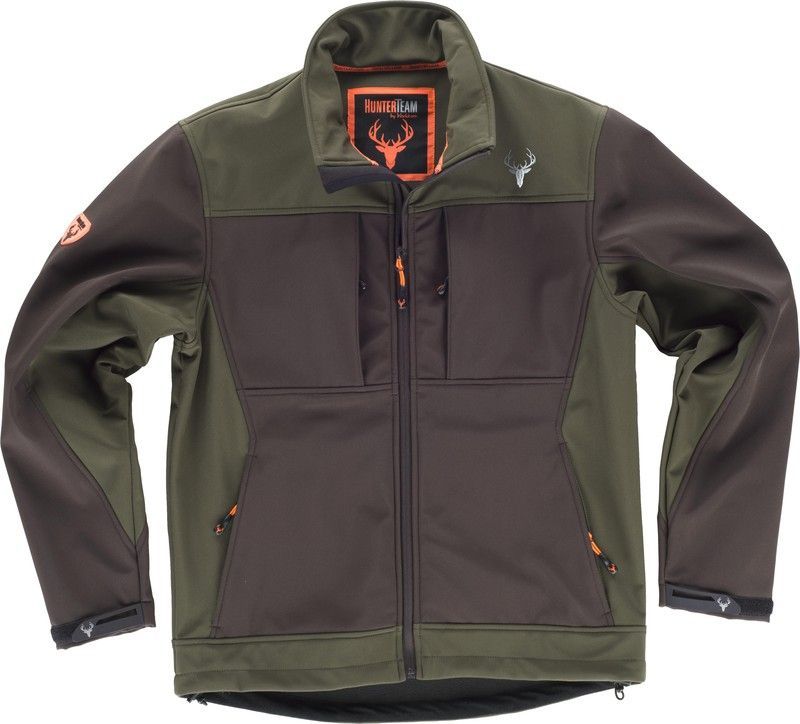 Cazadora workshell con dos bolsillos laterales Marron / Verde Caza