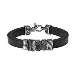 CB136B Pulsera mujer Plata de Palo en cuero, plata y circonita azul