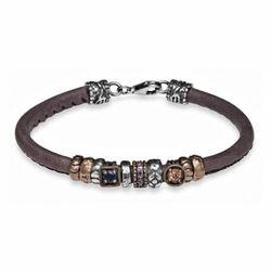 CB37A Pulsera Plata de Palo mujer cuero, bronce y circonitas