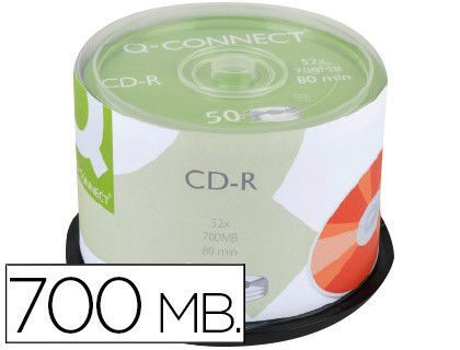 Cd-R Q-Connect con Superficie 100% Imprimible para Inkjet Capacidad 700Mb Duracion 80Minvelocidad 52X Bote de 50 Unid