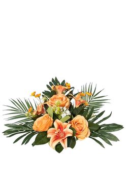 Centro de cementerio con lilium en vibrante color naranja