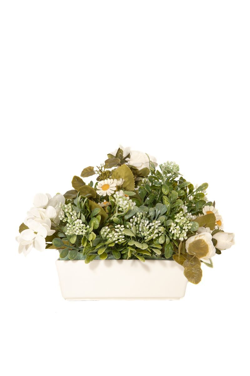 Centro de flores artificiales para nichos y tumbas en color verde y blanco