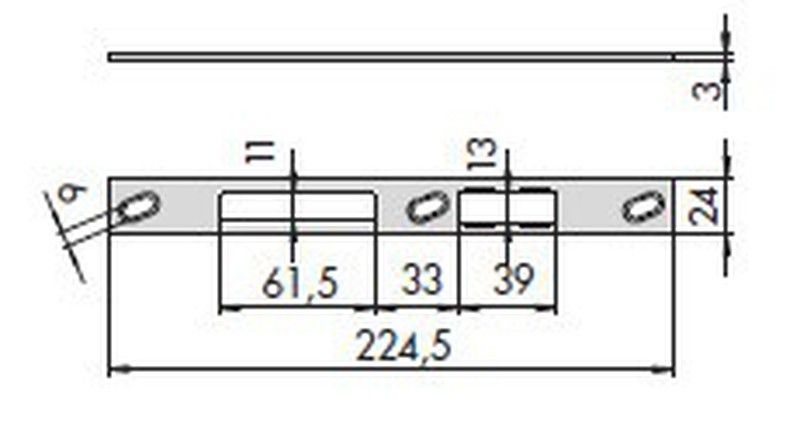 Cerradero central plano inox 224.5x24x3