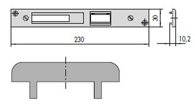 Cerradero central zamak 230x26x12