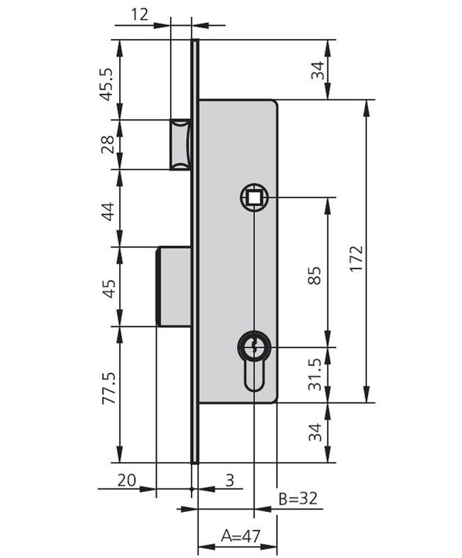 Cerradura Embutir Met Hn 32 MM