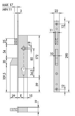 Cerradura sin cilindro llave/manivela pestillo recto