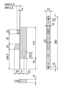 Cerradura sin cilindro rodillo/llave pestillo caída