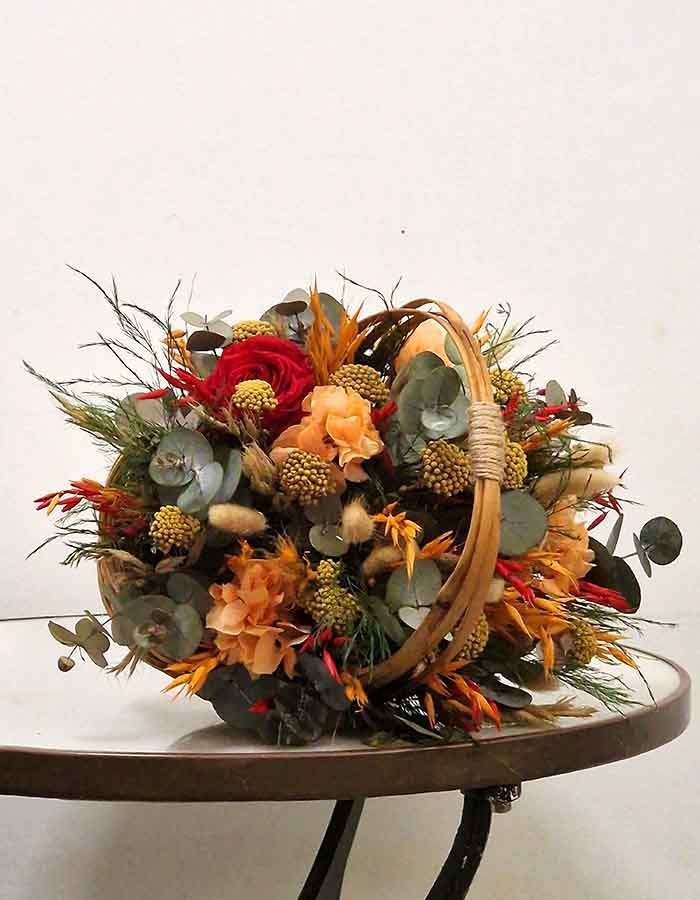 Cesta de Flores Secas Colores Otoñales