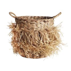 Cesto Kasses de fibra natural, rafia y hierro en natural, 37 x 37 x 41 cm