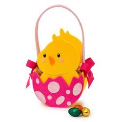 Cesto pollito cascarón rosa 12 huevos praliné