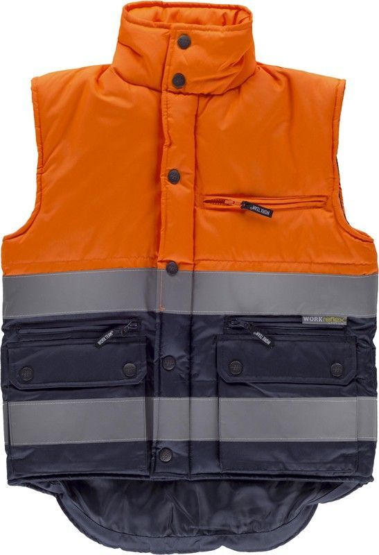 Chaleco acolchado bicolor con 2 cintas reflectantes Naranja / Marino