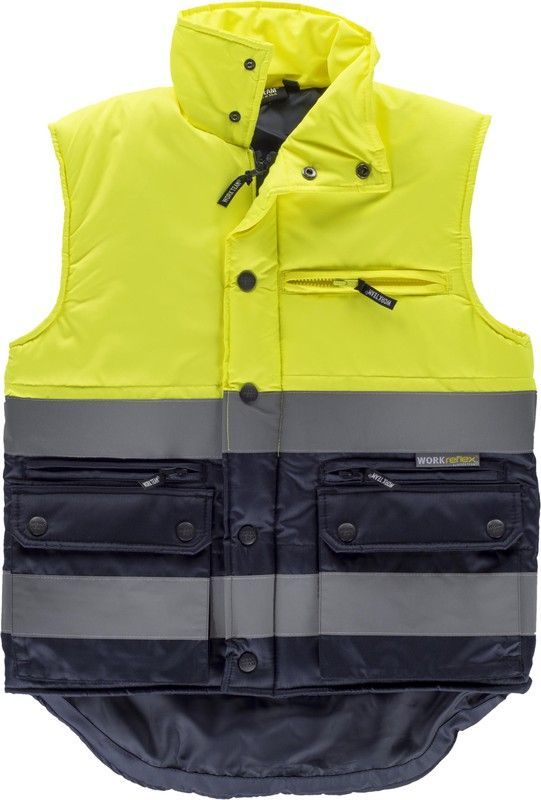 Chaleco acolchado con 2 cintas reflectantes Amarillo/ Marino