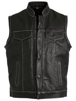 Chaleco cuero marron cuello mao