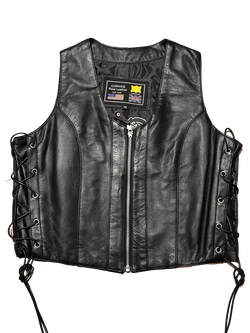 Chaleco cuero negro chica con cremallera