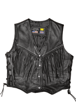 Chaleco cuero negro chica con flecos