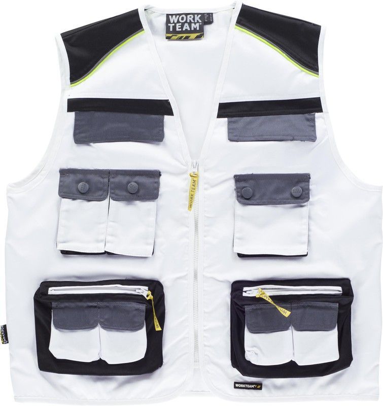 Chaleco linea 5 tipo safari combinado en 3 colores Blanco Negro Gris Oscuro