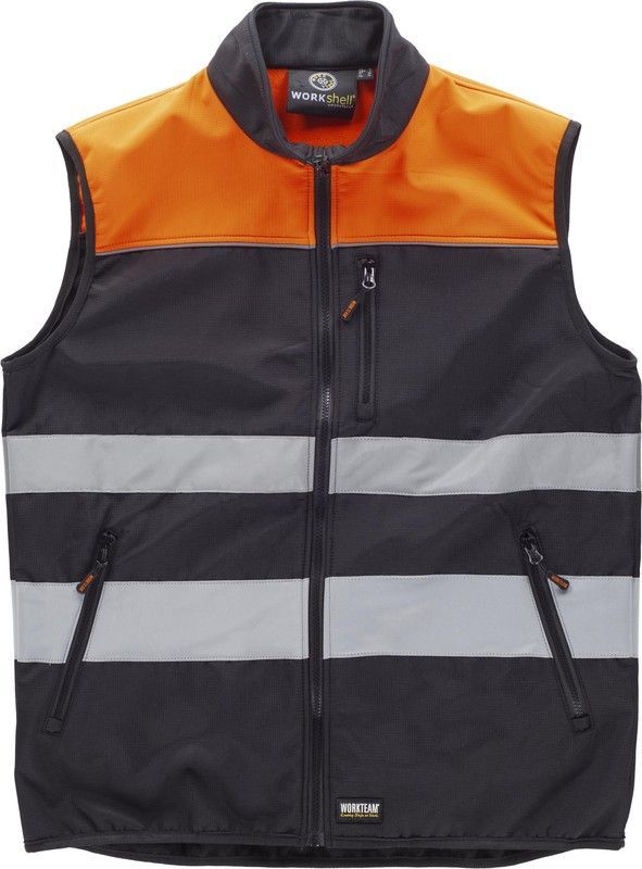 Chaleco workshell combinado con alta visibilidad Negro Naranja