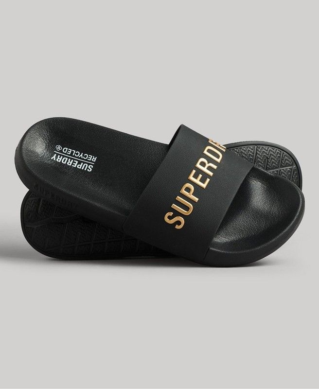 Chancla de pala con letras branding Superdry Black