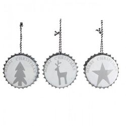 Chapa Alumini "Merry Christmas" Blanca/Gris Diámetro 11Cm