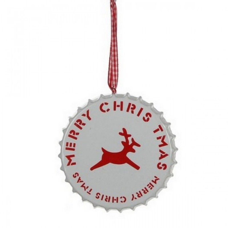 Chapa Aluminio "Merry Christmas" Blanco Rojo Diámetro 10,5Cm