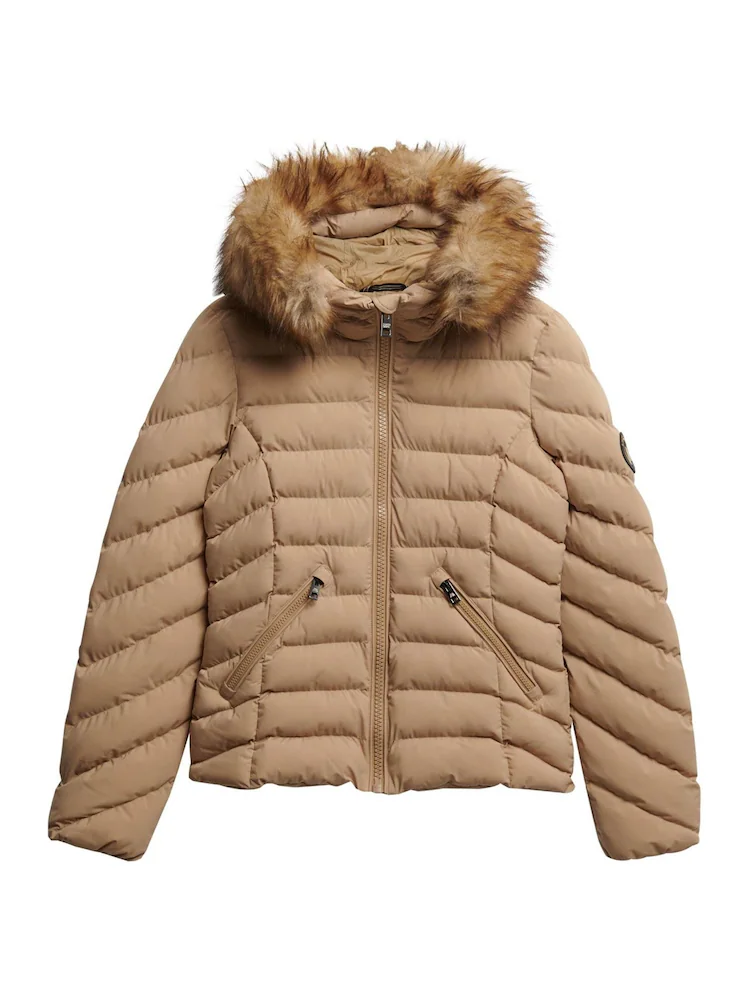 Chaqueta alcochada con capucha con pelo Superdry Beige