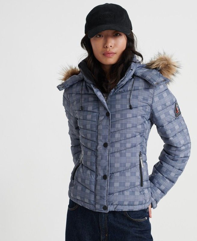 Chaqueta alcochada con capucha y pelo Superdry Navy