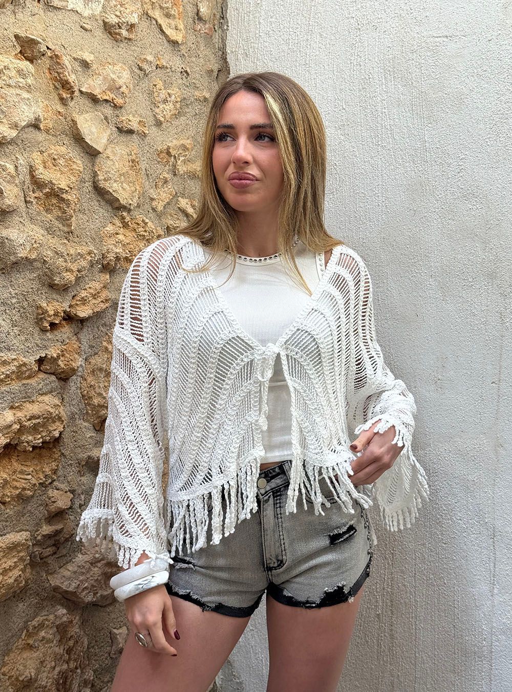 Chaqueta crochet blanca