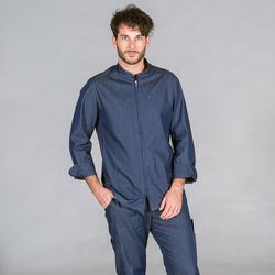 Chaqueta de cocina unisex tejano elástico