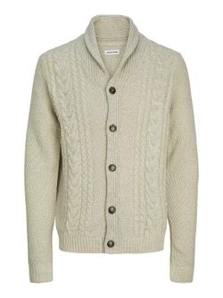 Chaqueta de punto con botones y trenzas Jack & Jones White Melange