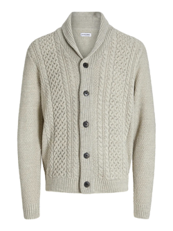 Chaqueta de punto con botones y trenzas Jack & Jones White Melange