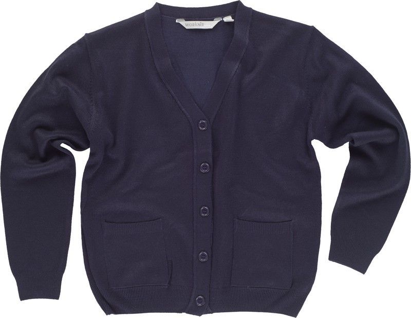 Chaqueta punto fino cuello pico dos bolsos Marino