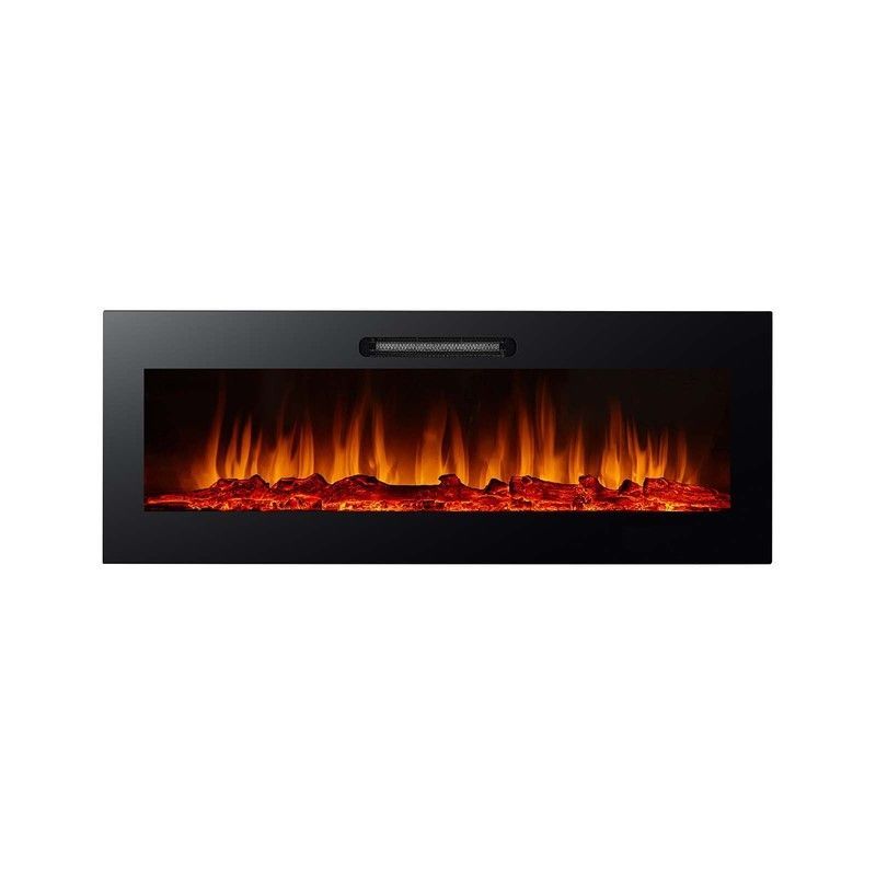 Chimena eléctrica 2000 W , 127 x 16 x 48 cm, de metal y cristal templado en negro | Colección Oregón