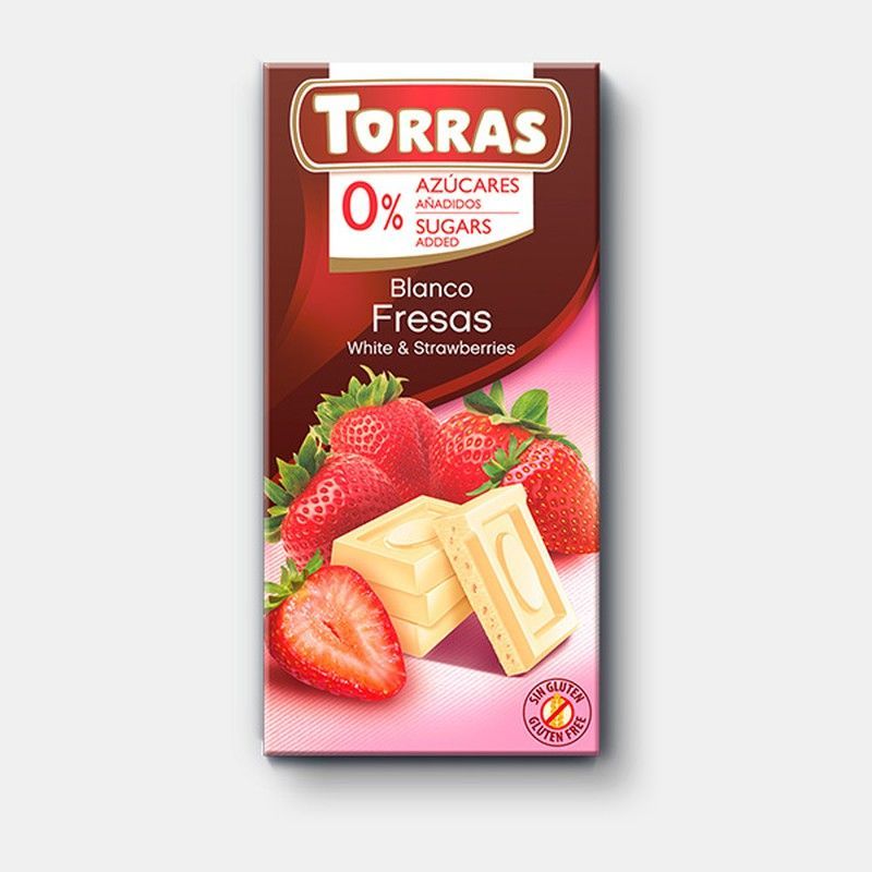 Chocolate blanco y fresa torras sin azúcar añadido 75 grs