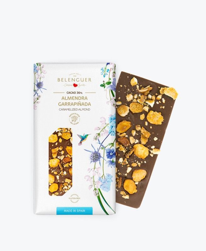 Chocolate con leche 36% y almendras garrapiñadas Artesano Belenguer 100 g