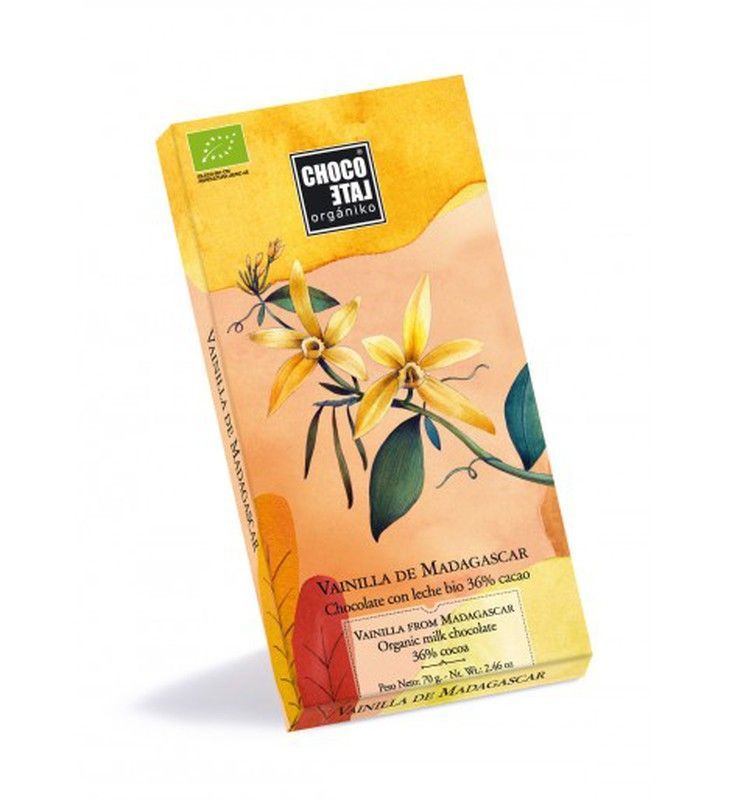 Chocolate con leche, vainilla de madagascar 36 % cacao organiko