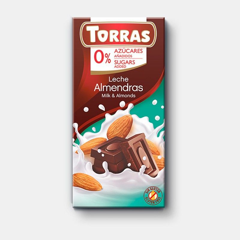 Chocolate leche y almendras torras sin azúcar añadido 75 grs