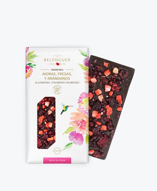 Chocolate Negro 64 % con arándanos, moras y fresa Artesano Belenguer 105 g
