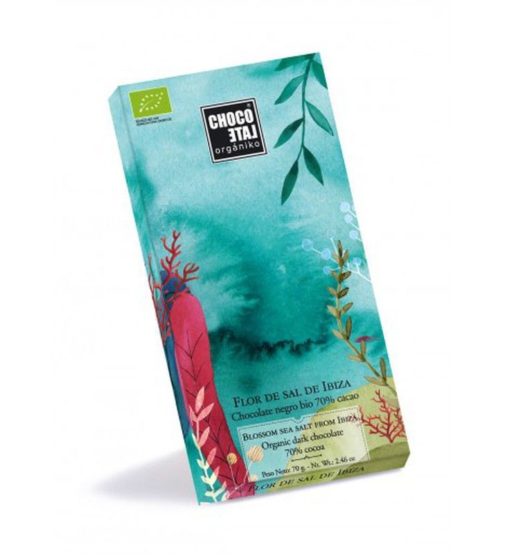 Chocolate negro, flor de sal de ibiza 70 % cacaoorganiko
